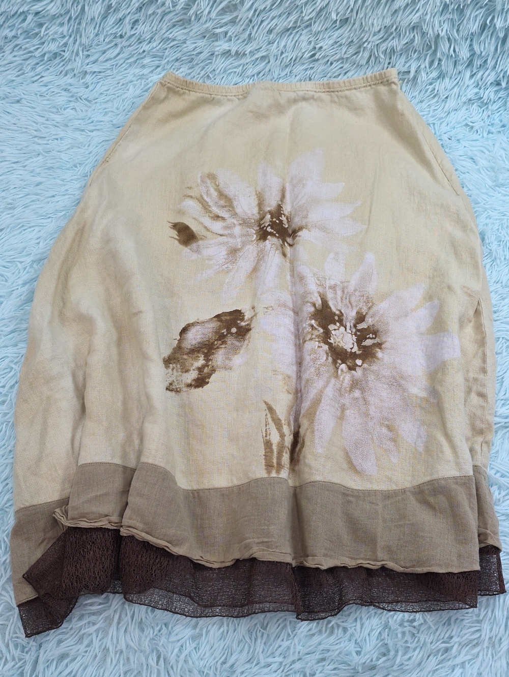 J. Jill Beige Floral Circle Skirt Layered Brown Trim Tall XLT Large XL